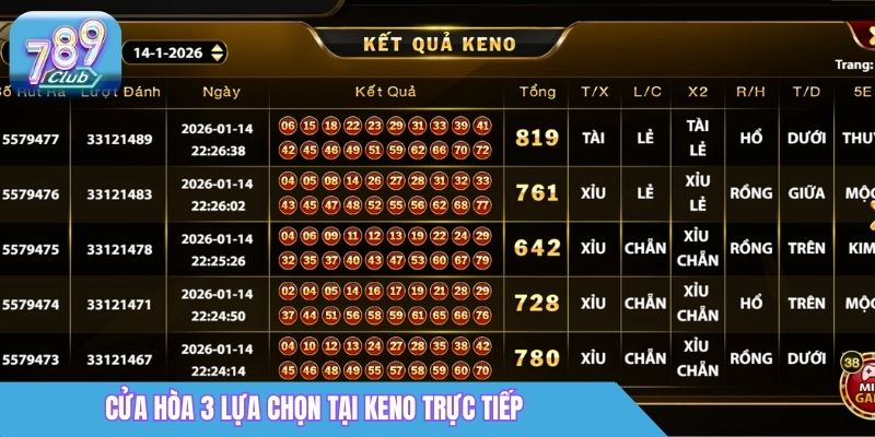 Keno Trực Tiếp 789Club - Cập Nhật Kết Quả Mới Nhất Từng Giây Phút 3 Cửa Hòa 3 lựa chọn tại Keno trực tiếp 789club