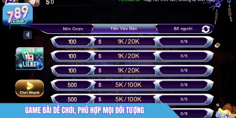 Game bài dễ chơi, phù hợp mọi đối tượng