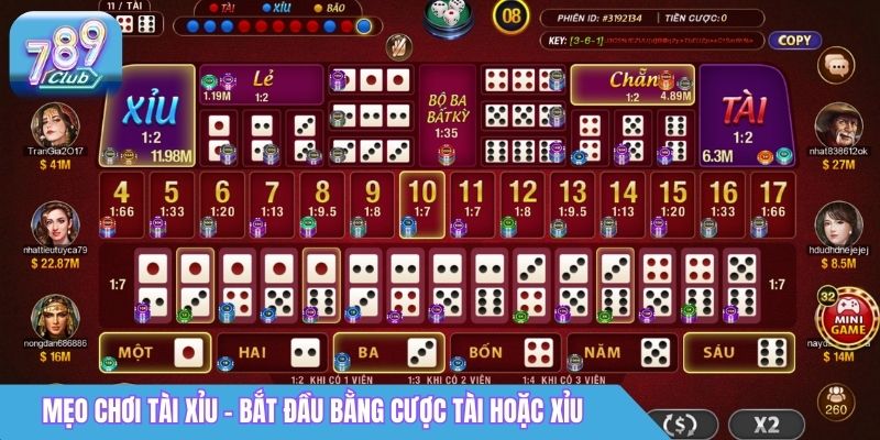 Sicbo Online Trải Nghiệm Dealer Trực Tiếp, Tỷ Lệ Thắng Cao 4 Mẹo chơi tài xỉu - Bắt đầu bằng cược Tài hoặc Xỉu